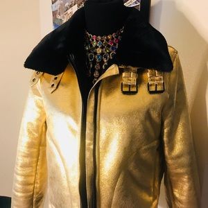 H&M Bright Gold Jacket w/ Black faux fur lining